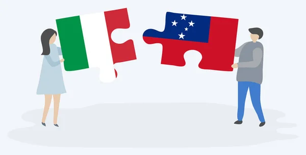 Paar Mit Zwei Puzzleteilen Mit Italienischen Und Samoanischen Flaggen Italien — Stockvektor