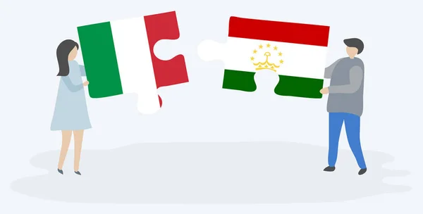 Ζευγάρι Που Κρατά Δύο Κομμάτια Παζλ Ιταλικές Και Σομόνι Σημαίες — Διανυσματικό Αρχείο