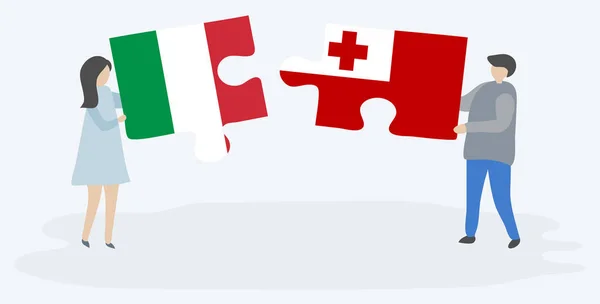 Пара Проведення Двох Головоломок Штук Італійською Tongan Прапори Італія Тонга — стоковий вектор