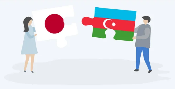 Pár Két Rejtvénydarabot Japán Azerbajdzsáni Zászlókat Tart Japán Azerbajdzsán Nemzeti — Stock Vector