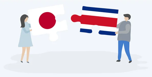 Dvojice Dvě Skládanky Japonskými Kostarickými Vlajkami Japonsko Kostarika Národní Symboly — Stockový vektor