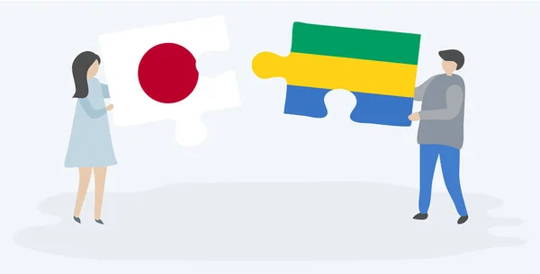 Dvojice Dvě Skládanky Japonci Vlajkami Gabonu Národní Symboly Japonska Gabonu — Stockový vektor