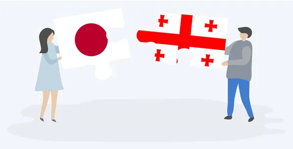 Pár Jich Drží Dvě Skládanky Japonskými Georgiánské Vlajkami Národní Symboly — Stockový vektor