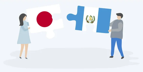 Dvojice Dvě Skládanky Japonci Guatemalskými Vlajkami Japonské Guatemalské Národní Symboly — Stockový vektor