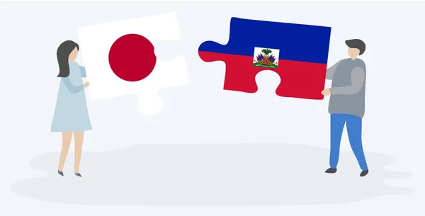 Pár Gazdaság Két Rejtvények Darab Japán Haiti Zászlók Japán Haiti — Stock Vector