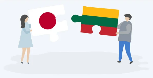 Dvojice Skládkami Japonských Litevských Vlajek Japonské Litevské Národní Symboly Společně — Stockový vektor