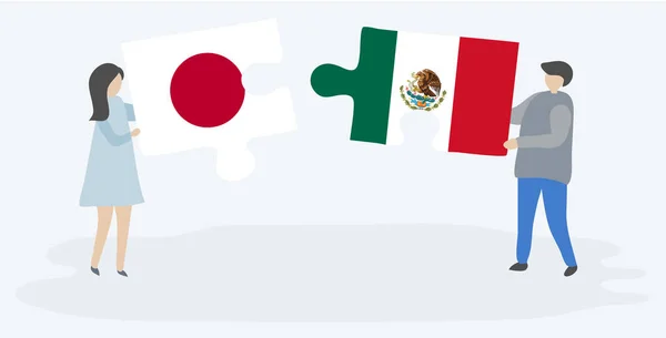 일본과 멕시코 국기와 조각을 일본과 멕시코의 — 스톡 벡터