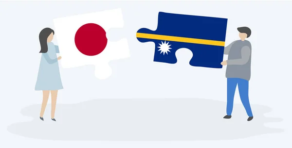Dvojice Dvě Skládanky Japonskými Naurskými Vlajkami Společné Národní Symboly Japonska — Stockový vektor