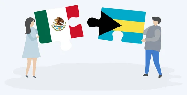 Paar Mit Zwei Puzzleteilen Mit Mexikanischen Und Bahamischen Flaggen Mexiko — Stockvektor