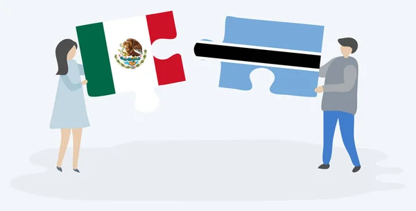 Paar Mit Zwei Puzzleteilen Mit Mexikanischen Und Motswana Flaggen Mexiko — Stockvektor