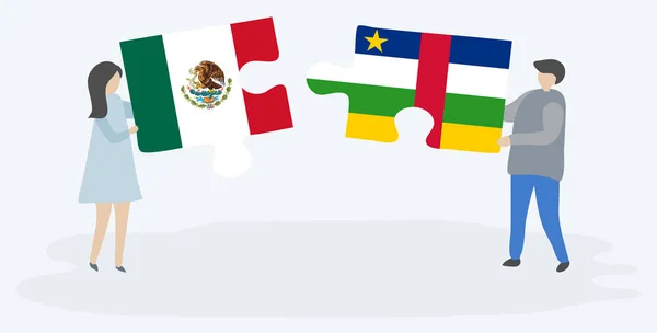 Ζευγάρι Που Κρατάει Δύο Κομμάτια Παζλ Σημαίες Του Μεξικού Και — Διανυσματικό Αρχείο