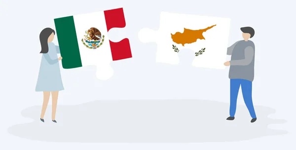 Pareja Sosteniendo Dos Piezas Rompecabezas Con Banderas Mexicanas Chipriotas México — Archivo Imágenes Vectoriales