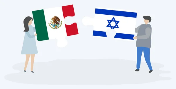Paar Mit Zwei Puzzleteilen Mit Mexikanischen Und Israelischen Flaggen Mexiko — Stockvektor