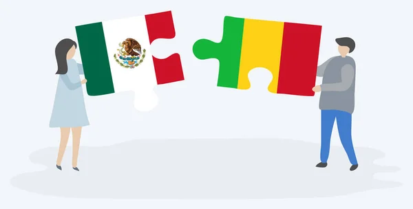 Pareja Sosteniendo Dos Piezas Rompecabezas Con Banderas Mexicanas Malienses México — Archivo Imágenes Vectoriales