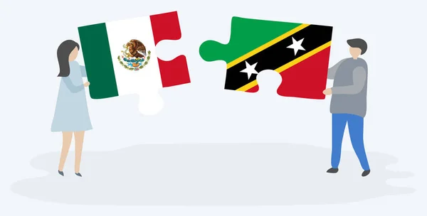 멕시코와 키티티의 깃발로 조각을 멕시코와 세인트 네비스 — 스톡 벡터