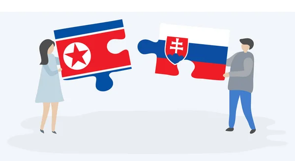 Paar Mit Zwei Puzzleteilen Mit Nordkoreanischen Und Slowakischen Flaggen Nordkoreas — Stockvektor