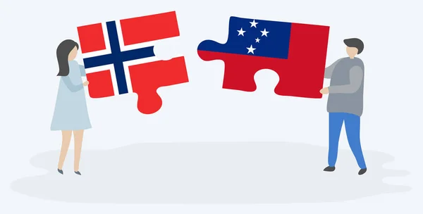 Paar Mit Zwei Puzzleteilen Mit Norwegischen Und Samoanischen Flaggen Norwegen — Stockvektor