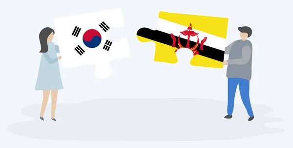 Pár Gazdaság Két Rejtvények Darab Dél Koreai Bruneian Zászlók Dél — Stock Vector