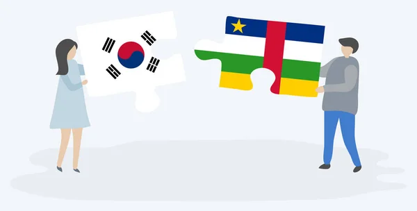 Paar Houden Twee Puzzels Stukken Met Zuid Koreaanse Centraal Afrikaanse — Stockvector