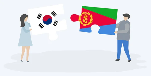 Dvojice Dvě Skládanky Jihokorejskými Eritreanskými Vlajkami Jižní Korea Eritrea Národní — Stockový vektor