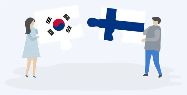 Пара Проведення Двох Головоломок Штук Південнокорейських Фінський Прапори Південна Корея — стоковий вектор