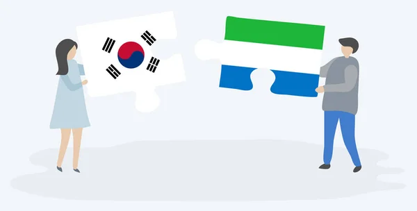 Çift Güney Kore Sierra Leone Bayrakları Ile Iki Bulmaca Parçaları — Stok Vektör