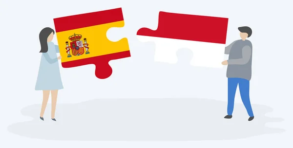 Coppia Contenente Due Pezzi Puzzle Con Bandiere Spagnole Monegasche Spagna — Vettoriale Stock