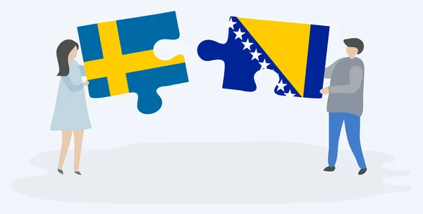 Paar Mit Zwei Puzzleteilen Mit Schwedischer Und Bosnischer Flagge Schweden — Stockvektor