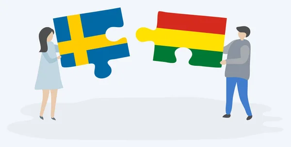 Néhány Gazdaság Két Rejtvények Darab Svéd Bolíviai Zászlók Svédország Bolívia — Stock Vector