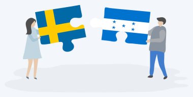 Çift İsveç ve Honduras bayrakları ile iki bulmaca parçaları tutan. İsveç ve Honduras ulusal sembolleri birlikte.