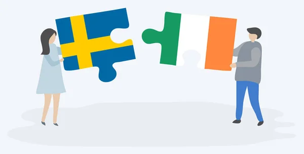 Pár Két Rejtvénydarabot Svéd Zászlókkal Svédország Írország Nemzeti Szimbólumai Együttesen — Stock Vector