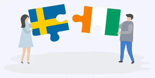 Pár Két Rejtvénydarabot Svédül Elefántcsontparti Zászlókat Svéd Elefántcsontparti Nemzeti Szimbólumok — Stock Vector