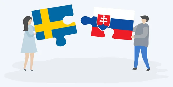 Paar Mit Zwei Puzzleteilen Mit Schwedischer Und Slowakischer Flagge Schweden — Stockvektor