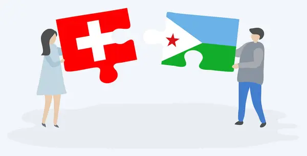 Pár Gazdaság Két Rejtvények Darab Svájci Dzsibuti Zászlók Svájc Dzsibuti — Stock Vector
