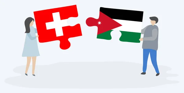 Пара Проведення Двох Головоломок Штук Швейцарськими Йорданської Прапори Швейцарія Йорданія — стоковий вектор