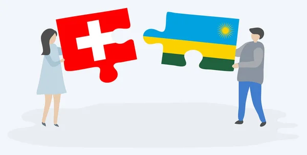 Sviçre Ruanda Bayrakları Ile Iki Bulmaca Parçaları Tutan Çift Sviçre — Stok Vektör