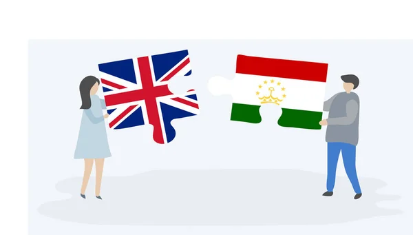 Ζευγάρι Που Κρατά Δύο Κομμάτια Παζλ Βρετανικές Και Σομόνι Σημαίες — Διανυσματικό Αρχείο