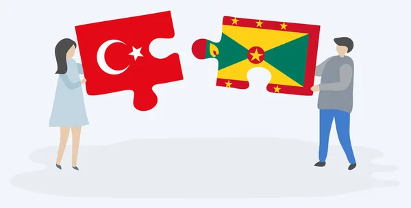 Paar Mit Zwei Puzzleteilen Mit Türkischen Und Grenadierfahnen Nationalsymbole Türkei — Stockvektor