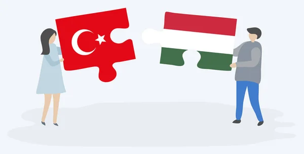 Pár Két Rejtvénydarabot Török Magyar Zászlóval Törökország Magyarország Nemzeti Szimbólumai — Stock Vector