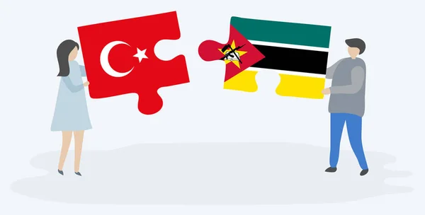 Coppia Contenente Due Pezzi Puzzle Con Bandiere Turche Mozambicane Turchia — Vettoriale Stock