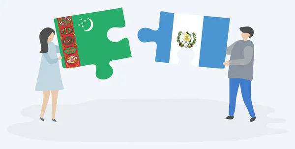 Paar Mit Zwei Puzzleteilen Mit Türkischen Und Guatemaltekischen Flaggen Nationalsymbole — Stockvektor