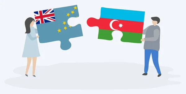 Pareja Sosteniendo Dos Piezas Rompecabezas Con Banderas Tuvaluan Azerbaiyán Tuvalu — Archivo Imágenes Vectoriales