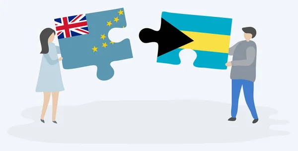 Para Trzyma Dwa Kawałki Puzzli Tuvaluan Bahamian Flagi Tuvalu Bahamy — Wektor stockowy