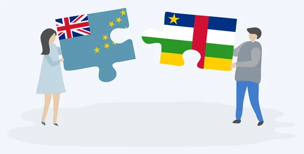 Paar Houden Twee Puzzels Stukken Met Tuvaluan Centraal Afrikaanse Vlaggen — Stockvector