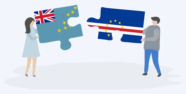 Pár Holding Két Rejtvények Darab Tuvalui Cabo Verdean Zászlók Tuvalu — Stock Vector