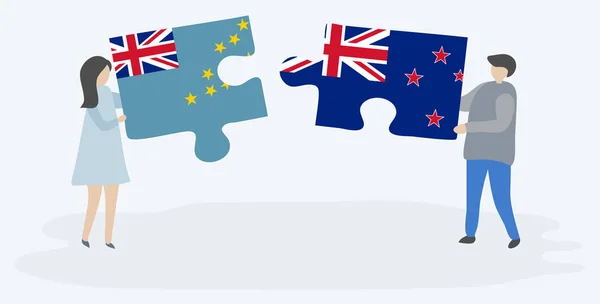 Para Trzyma Dwa Kawałki Puzzli Tuvaluan Flagi Tuvalu Nowej Zelandii — Wektor stockowy