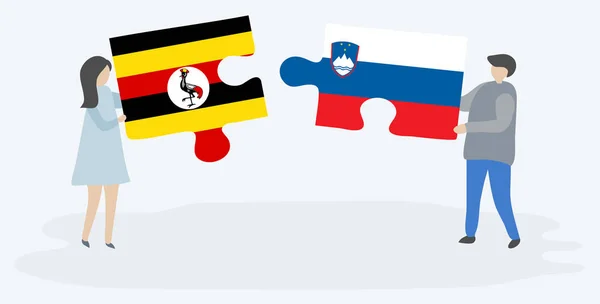 Paar Mit Zwei Puzzleteilen Mit Ugandischen Und Slowenischen Flaggen Uganda — Stockvektor