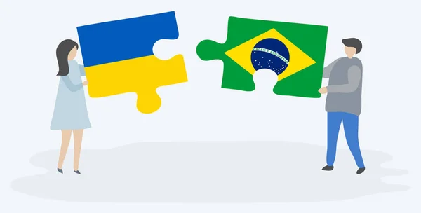 우크라이나어와 브라질 국기와 조각을 우크라이나와 브라질 — 스톡 벡터