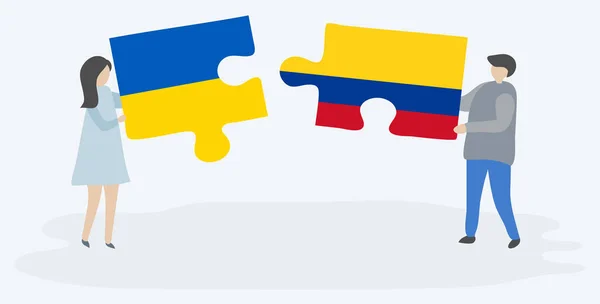 Pár Gazdaság Két Rejtvények Darab Ukrán Kolumbiai Zászlók Ukrajna Kolumbia — Stock Vector