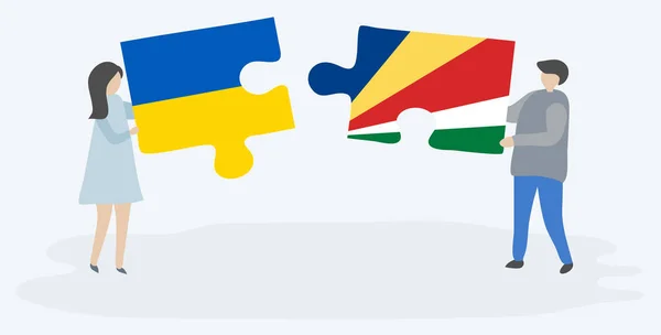 Ζευγάρι Που Κρατά Δύο Κομμάτια Παζλ Τις Ουκρανικές Και Σεϋχελλών — Διανυσματικό Αρχείο